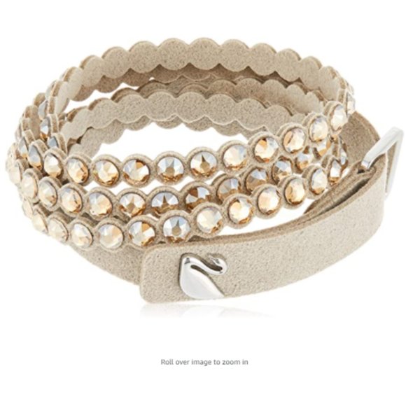 Women's Boho Beige Leather Bracelet with Crystals